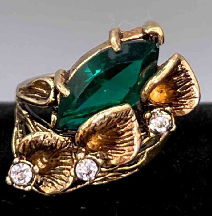 01 Vintage Emerald Crystal Calla Lily Ring 18k Gold