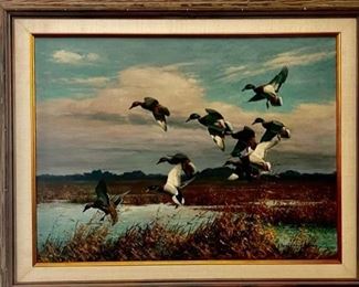 Harry Curieux Adamson (1916-2012), Original, Oil on Canvas (Mallard Ducks), Framed 36" x 28".
