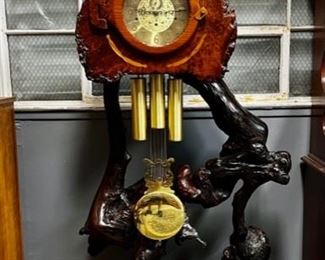 Artisan Redwood Burl Grandfather Clock by J.E. Matt Madsen (CA). 79" tall.
