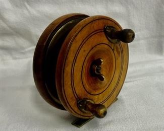 Antique Wood and Brass Fishing Reel