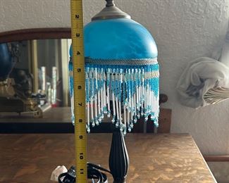 Nouveau Deco Blue Flapper Tiffany Bead Tassel Desk Lamp inspired by those from 1920s-1930s