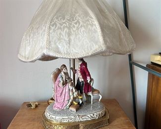 Vintage Dresden porcelain lamp, couple figurine.