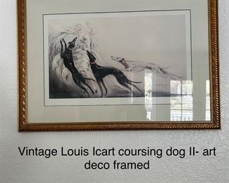 Vintage Louis Icart coursing dog II-art deco framed