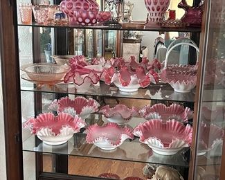 Fenton items in pink and cranberry red