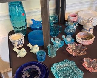 Blue and Turquoise Glass, Pink glass