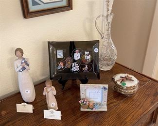 Willow Tree Figurines, Crystal Decanter, Coasters, Decor