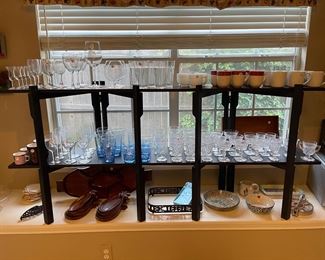 Glassware, Wooden bowls, etc.