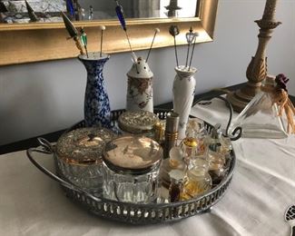Small Perfume Bottles, Vintage Dresser Jars, Old Hat Pins & Holders