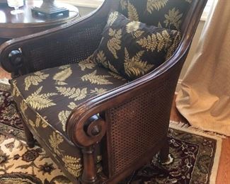 Pair of Upholstered Lounge Chairs w/ Caned Sides (1 of 2)