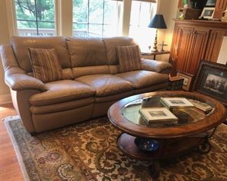 Natuzzi Leather Reclining Sofa (Reclines At Each End), Oval Coffee Table