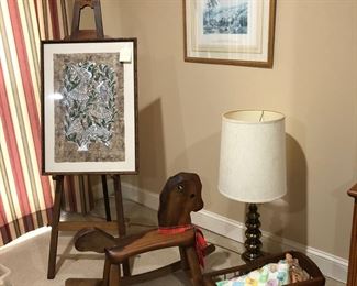 Easel Dated 1904, Pictures, Rocking Horse, Lamp, Cradle
