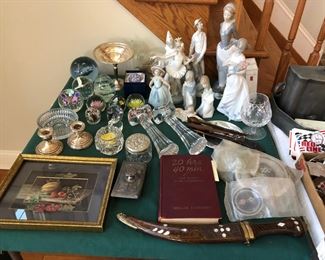 Lladro Figures, Paperweights, Waterford Wine Coaster & Candle Holders, Some Sterling Silver, Signed Amelia Earhart Book