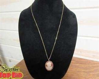 Necklace Stamped Italy 14k with Beautiful Cameo Pendant