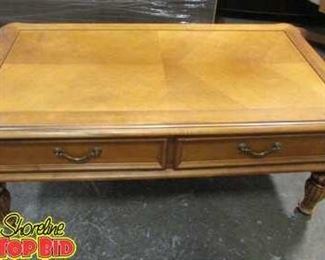 Oak Carved Coffee Table with 2Drawer Storage