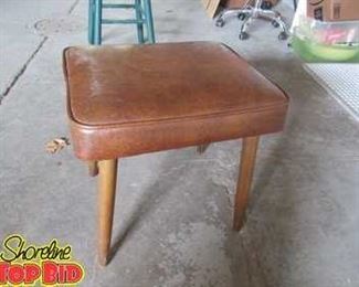 Small Leather Cushion Stool, MidCentury