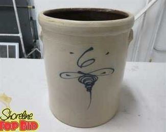 Stunning Antique Primitive 6 Gallon Bee Sting Tornado Stoneware Crock, Beautiful Condition