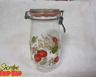 Vintage Arc France Glass Hinged Lid Canister Jar