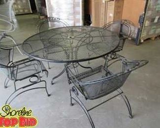 Wrought Iron Patio Table with 4 Spring Loaded Chairs, Table