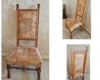 13.  $100.00. High  back block and turned style upholstered entry chair 49" x 23" x 20" C. 1890