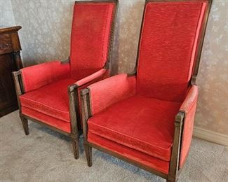 14.  $400.00 Fraternal/smoking chairs.  Arm rest area fabric is worn.  Priced accordingly. 44" x 26" x 30"