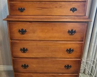 31.  $100.00. Maple highboy dresser 52" x 32" x 19" 