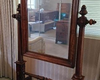 41. $600.00  Standing Victorian walnut chevel style mirror.  Hand carved base.  Room statement piece!  C.1880. 