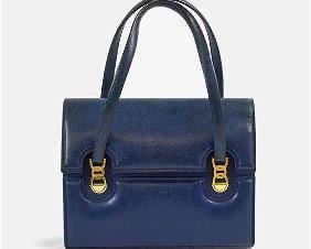 GUCCI Vintage 1960's Navy Blue Leather Handbag