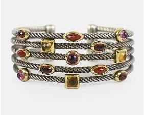 DAVID YURMAN Sterling Silver and 18K Gold Gemstone Confetti Cuff Bracelet