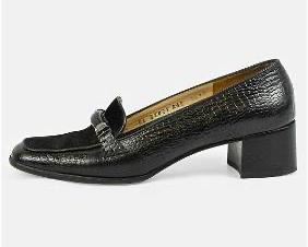SALVATORE FERRAGAMO Black Suede and Croc Leather Madrid Loafers Size 7.5