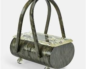 LUCITE BOX HANDBAG 1950's Mottled Grey Carved Lucite Box Bag