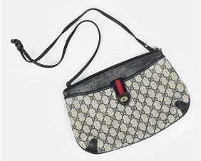 GUCCI Vintage Webby GG Logo Canvas Navy Leather Crossbody Clutch Bag