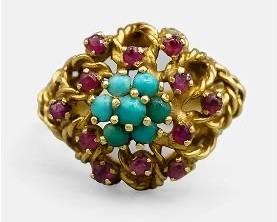 PRINCESS RING 18K Gold Ruby Turquoise Statement Ring