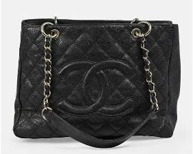 CHANEL Black Quilted Grand Caviar Shopping Tote