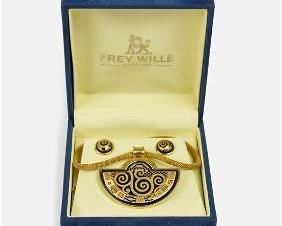 FREY WILLE Half Moon Gustav Klimt Pendant Necklace & Matching Earrings
