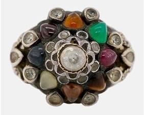 PRINCESS RING Vintage 10K Yellow Gold Colored Diamond & Gemstone Statement Ring