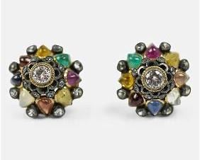 PRINCESS EARRINGS Vintage 10K Gold Multi Gemstone Screw Back Statement Earrings
