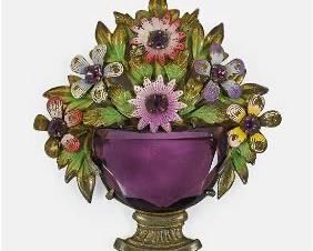 JELLY BELLY BROOCH Vintage Costume Enamel Rhinestone Basket of Flowers Brooch Pin