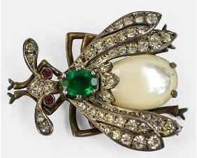 FIGURAL INSECT 1950s French Silver Rhinestone Insect Costume Brooch Pin