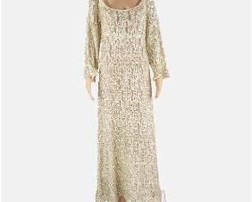 BEADED GOWN Vintage Embroidered Beaded Lace Long Fancy Evening Gown