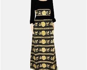VELVET & METALLIC Vintage Gilt Embroidery Floral Zip Up Evening Gown