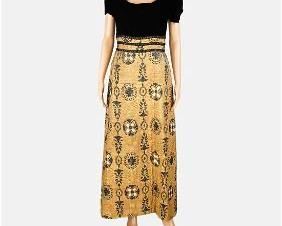 PATTERN DRESS Vintage Black Velvet & Gold Metallic Printed Statement Dress