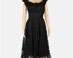 E. GRENELLE Vintage Black Lace Short Sleeve Evening Dress