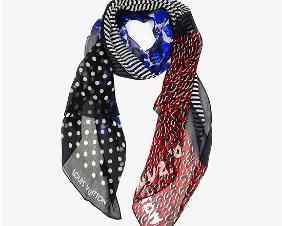 LV LOUIS VUITTON Red, Blue, White, And Black Sheer Scarf