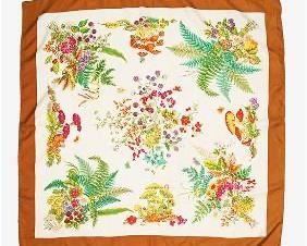 GUCCI Vintage Accesorie Collection Brown Mushroom Flower Silk Scarf
