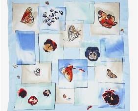 LONGCHAMP Paris Vintage Butterfly & Flowers Silk Scarf