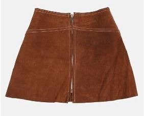 1960's MINI SKIRT Brown Suede Zip Front Hippie Boho MOD