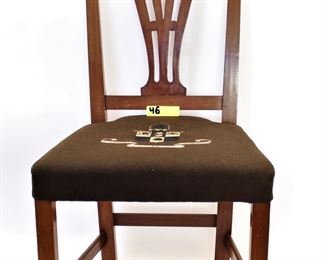 Wood Chair w/ Heraldic Embroidered Seat