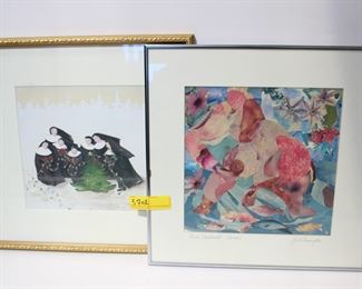 J.K. Armington Pink Elephant & Unsigned Nun Prints