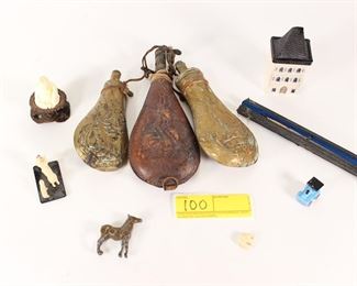 Group 3 Shot flasks, misc minitaures, pen, etc.