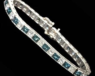 7: 15CT Blue & White Diamond Tennis Bracelet